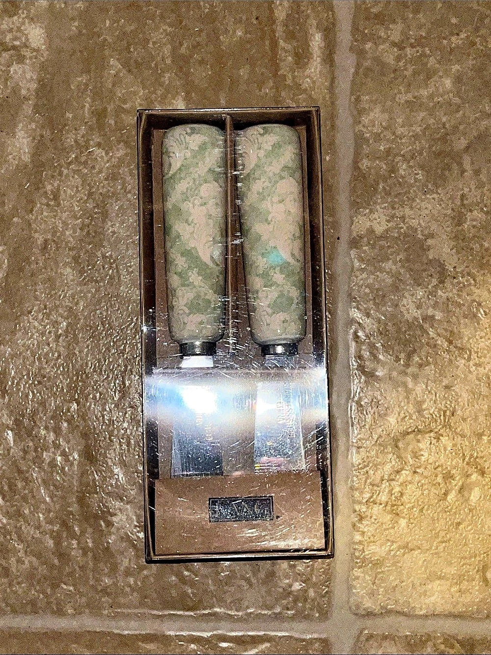 NWT LANG Easton Damask Cheese Spreader Set Green & Silver